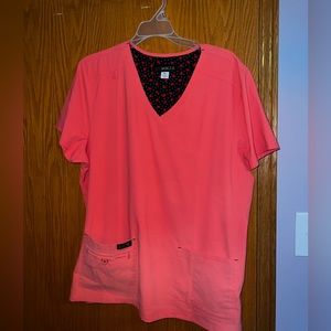 koi Basics Women's Becca V-Neck Solid Scrub Top - Coral, XL